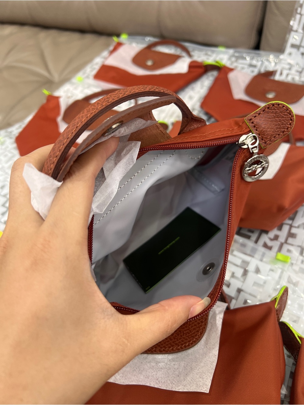New Longchamp Le Pliage Recycled Canvas Cosmetics Case - Chestnut - Picture 4 of 11